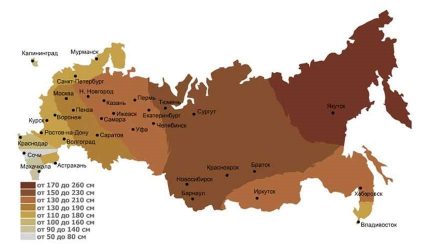 Map of regions by depth of freezing