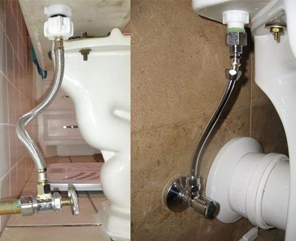 Robinet séparé sur un eye-liner flexible vers la cuvette des toilettes
