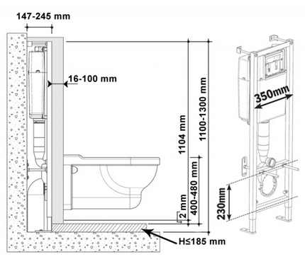 Hangend toilet installatieschema