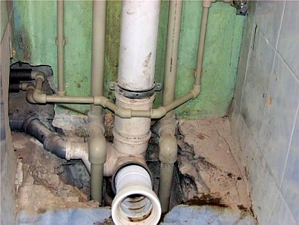Pipe connection to the sewer riser