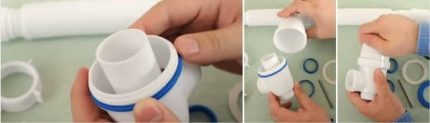 Ang proseso ng pagpindot sa isang bookmark para sa pag-install ng siphon sa isang paliguan