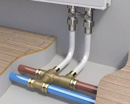 Ang mga plastik na tubo na konektado sa pamamagitan ng mga fittings ng pindutin