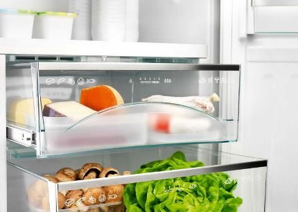 Drawers in a Beco refrigerator