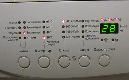 Panneau de commande de machine à laver