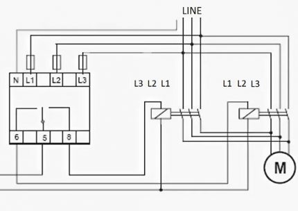 Aansluitschema faseregelingsrelais