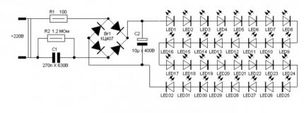 Het eenvoudigste elektrische circuit van een LED-lamp