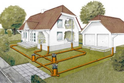 Waterdruk voor een gebouw met 2 verdiepingen