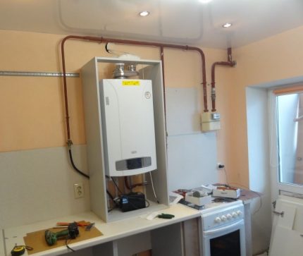 Plaats voor een gasketel in de keuken